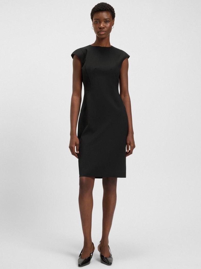 Hugo Boss Dironah Black Cap-Sleeve Midi Sheath Dress